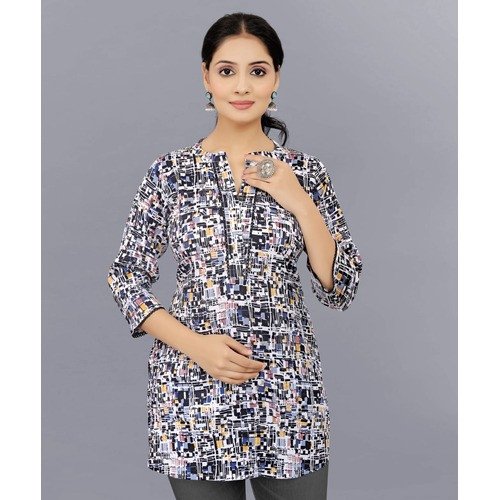 Black & Multi-Colour Cotton Crepe Tunic Fabric – Soft & Breathable