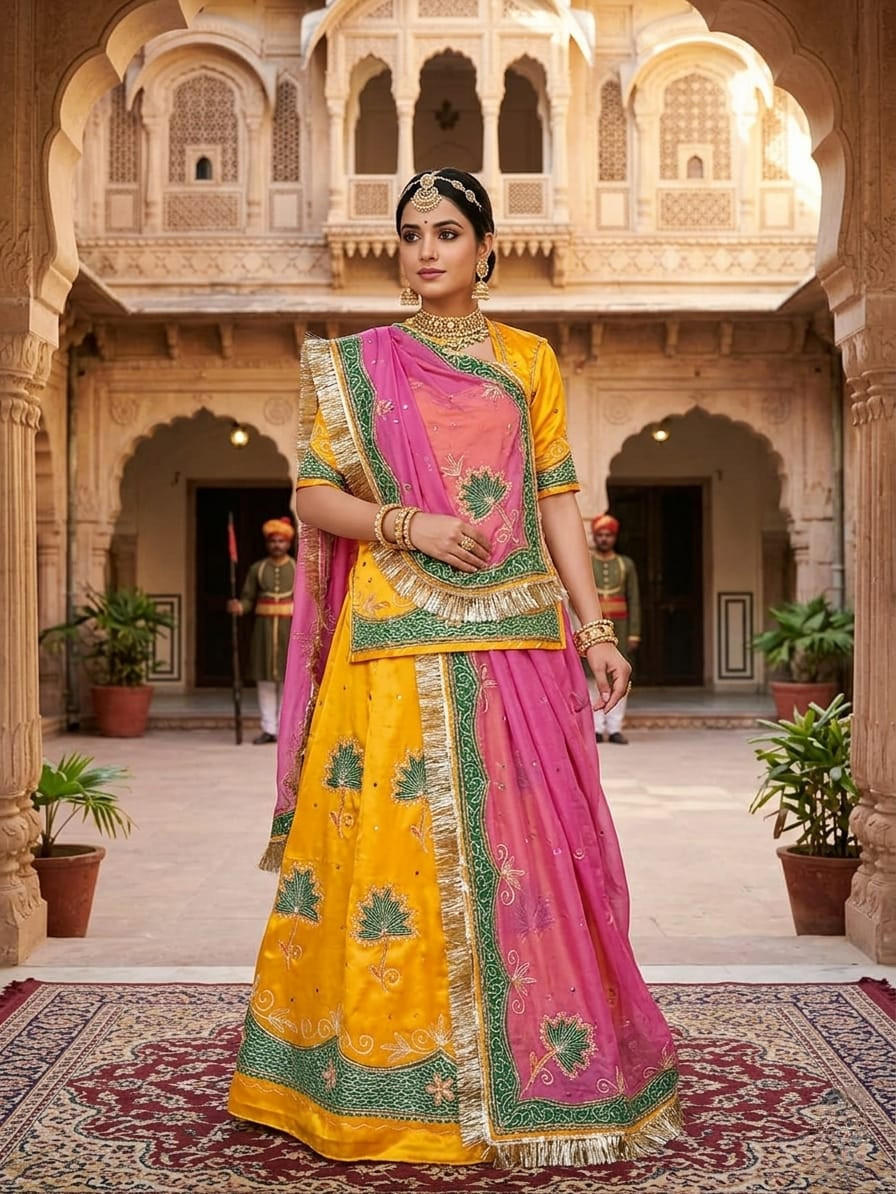 Premium 12 Kali Rajputi Poshak | Natural Crepe Suit with Pure Odhna