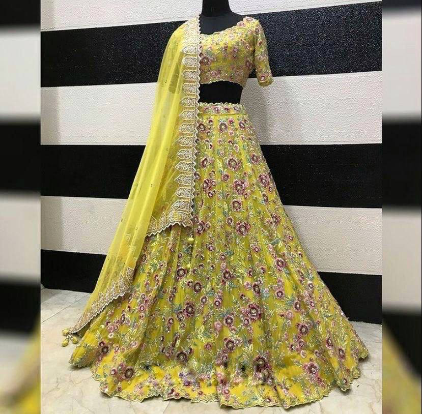 Premium Organza Silk Embroidered Sequins 12 Kali Lehenga with Cancan & Canvas Patta – 3 Meter Flare Bridal Party Wear