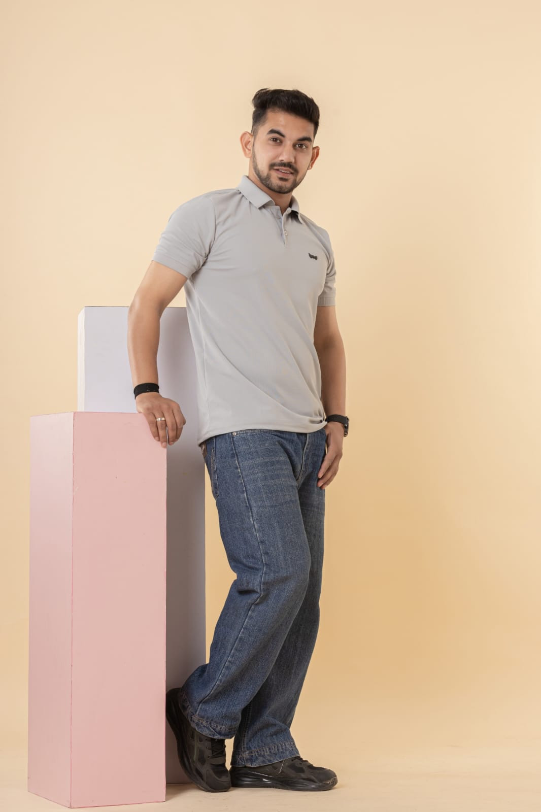 Sky of Stars Men's Solid Light Grey Polo T-Shirt