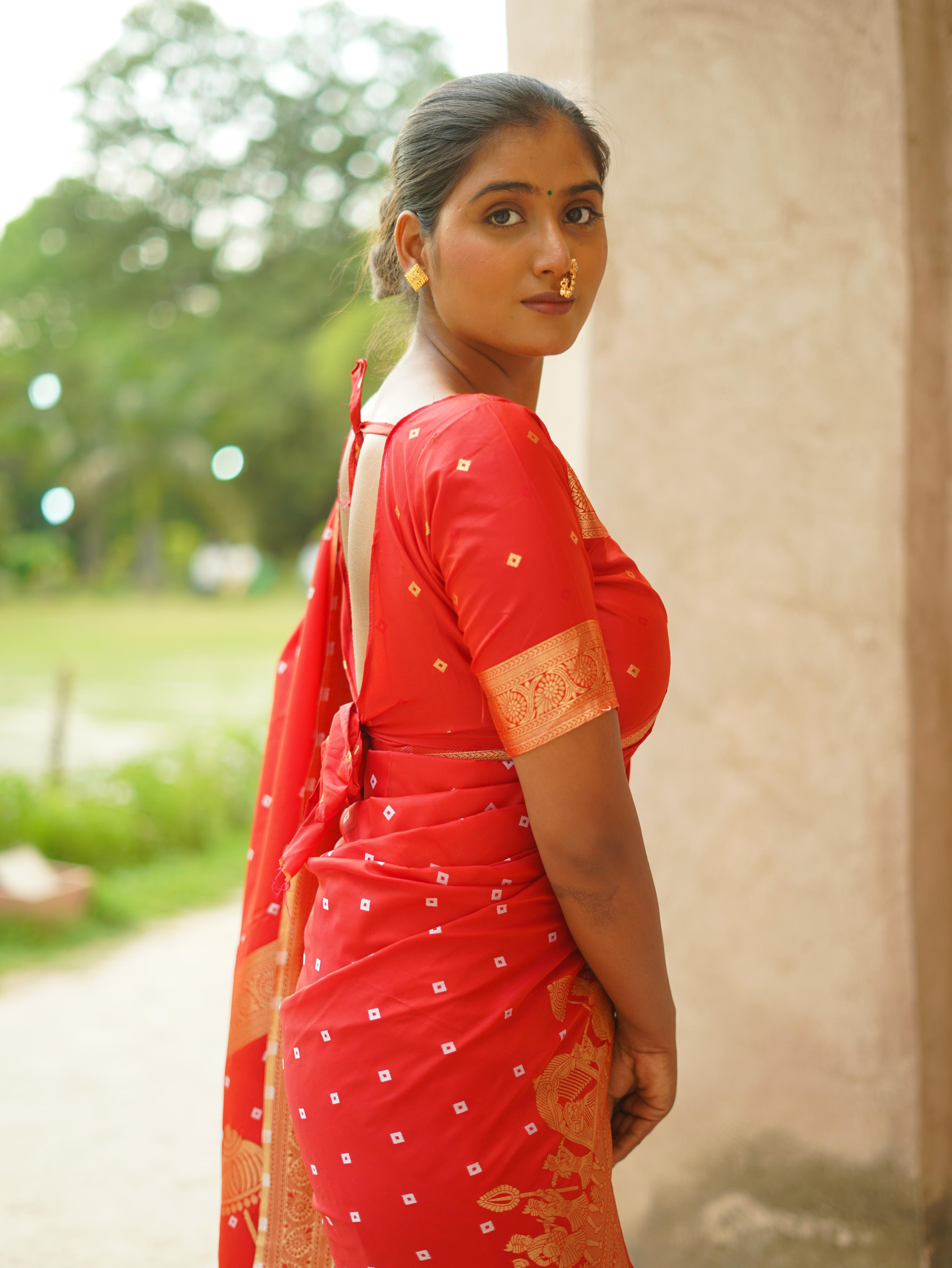 Premium Soft Silk Hand Bandhej Saree with Running Blouse - Traditional Ethnic Wear