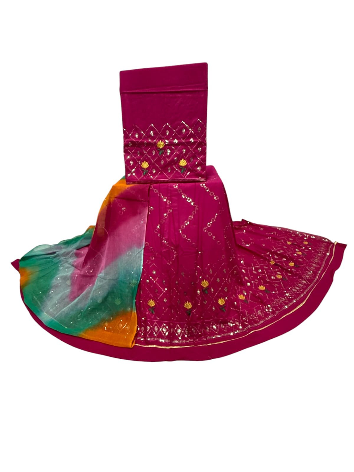 Stylish Sequin Work Cotton Suit with Multicolour Odhna