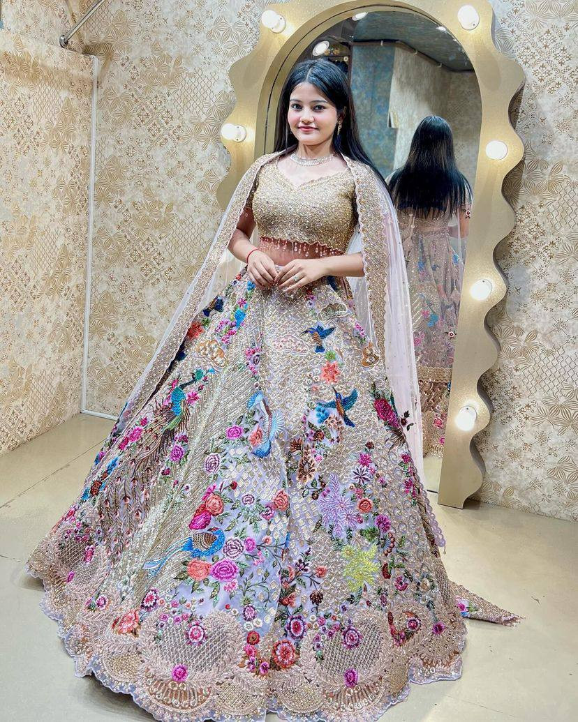 4 Meter Flared Japan Satin Silk Lehenga with Sequins Embroidery | Premium Quality with Can-Can & Canvas Layer