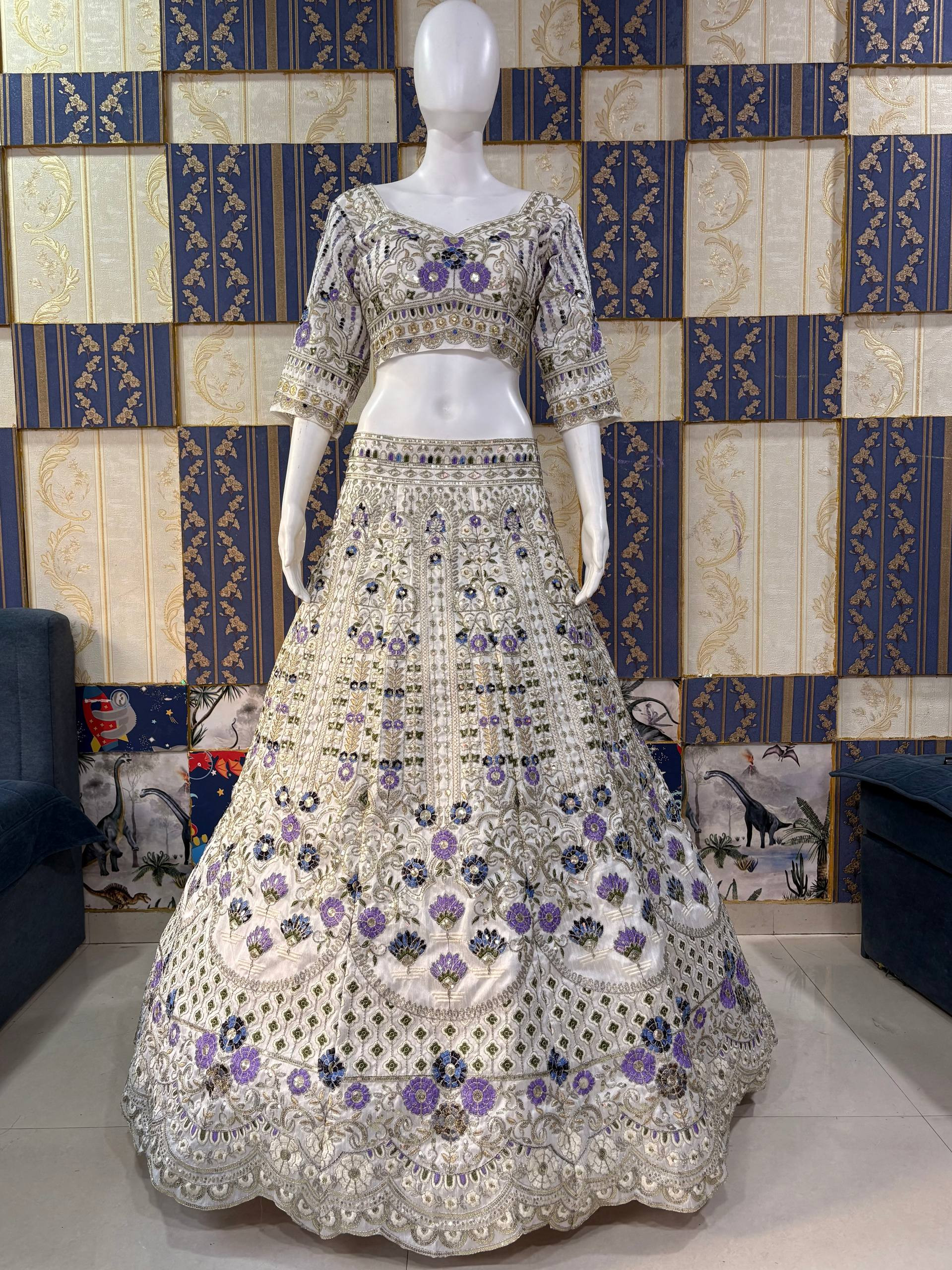 4 Meter Flared Coding Sequins Cut Work Lehenga with Can-Can & Canvas Layers