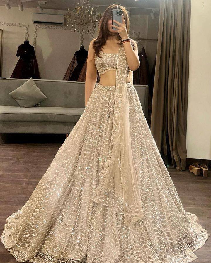 Organza Silk Sequins Work Lehenga with 3.5 Meter Flare, Cancan & Canvas Patta