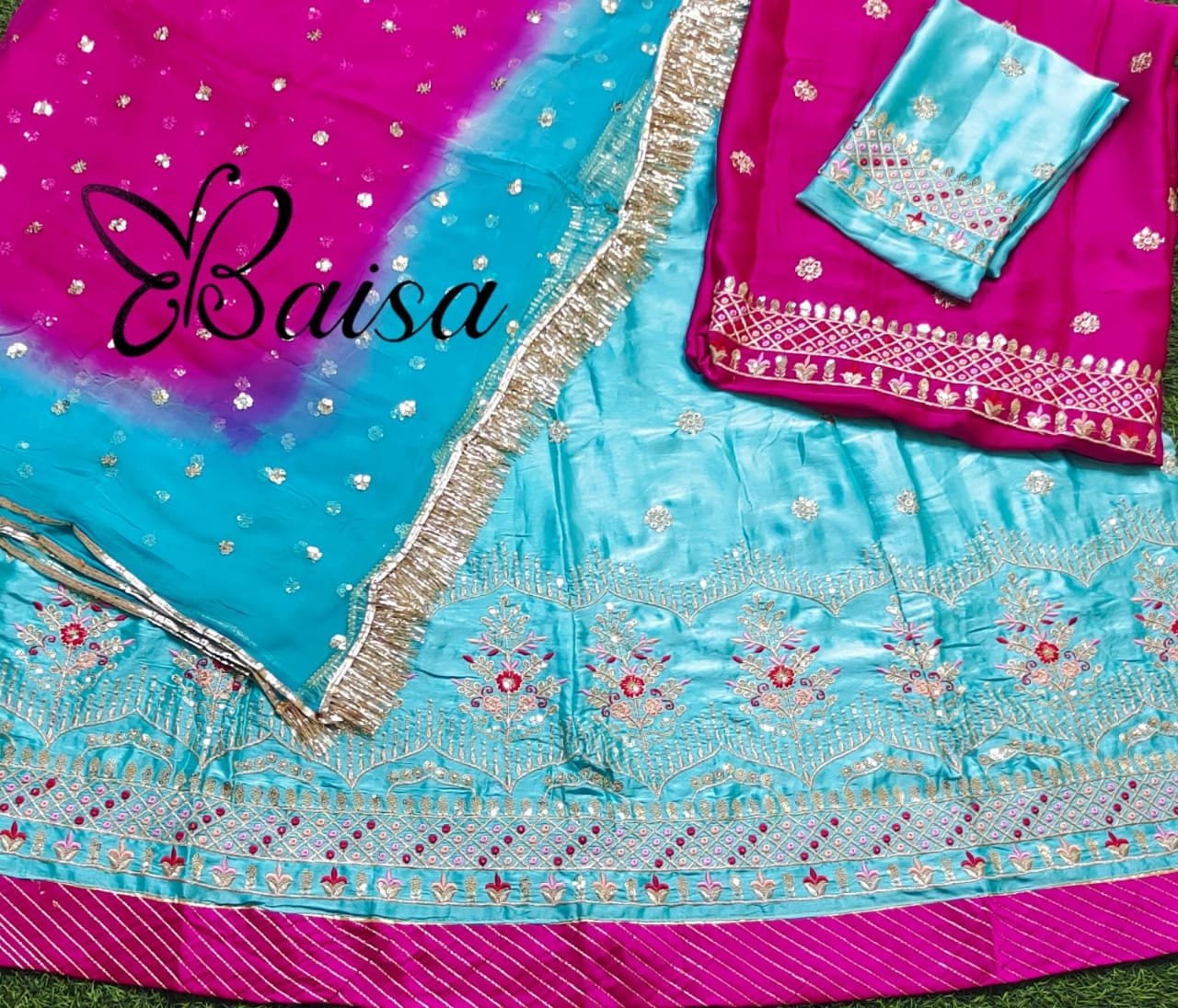 Design Satin Poshak With Heavy Sequence& Resham Work