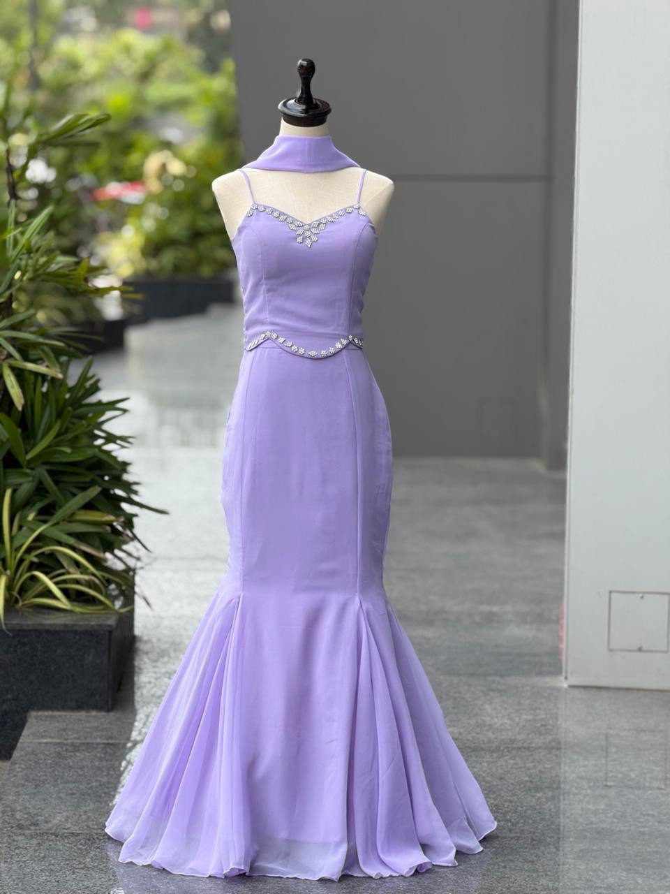 Lavender Sparkle Georgette Fishcut Co-Ord Set