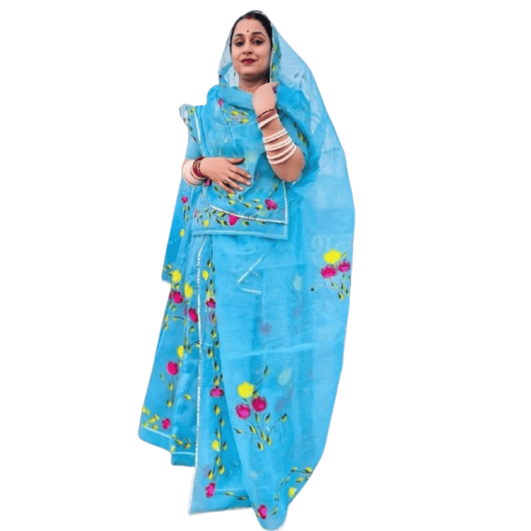 Hand-Painted Kota Doriya Poshak with Aster Magji | Premium Traditional Wear