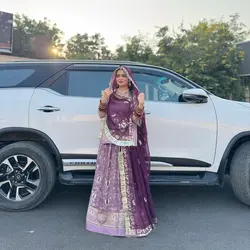 Royal Amethyst Chanderi Shimmer Rajputi Poshak with Hamrahi Odhna