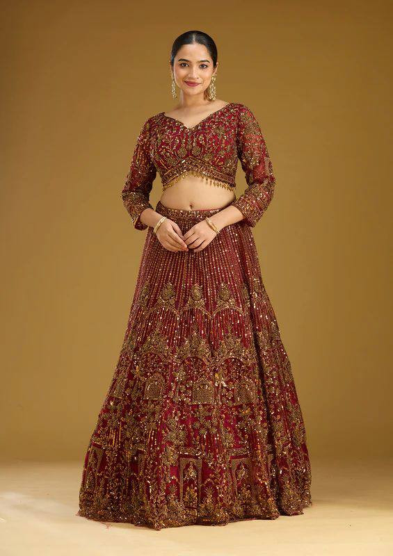 Premium Soft Net 4 Meter Flared Lehenga Coding Sequins Work with Can-Can & Canvas