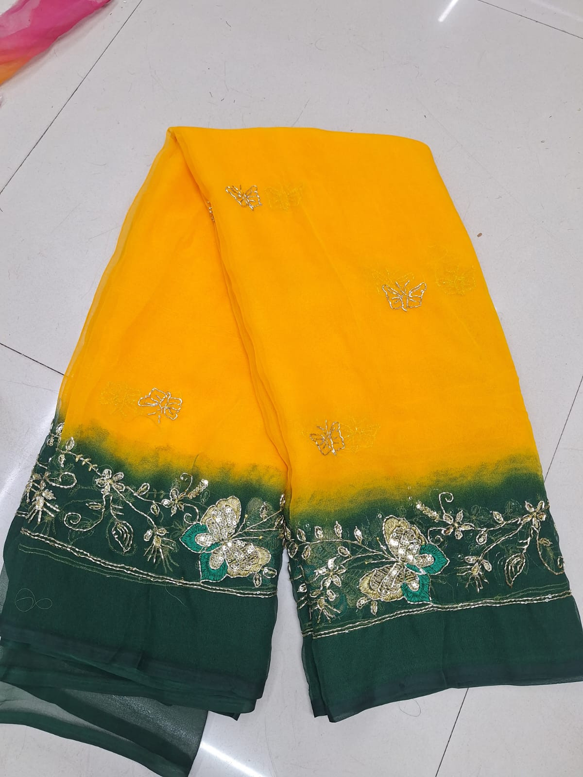 Rajputi Style Darbari Saree in Royal Georgette with Elegant Cut Dana Work – 5.5 Meter