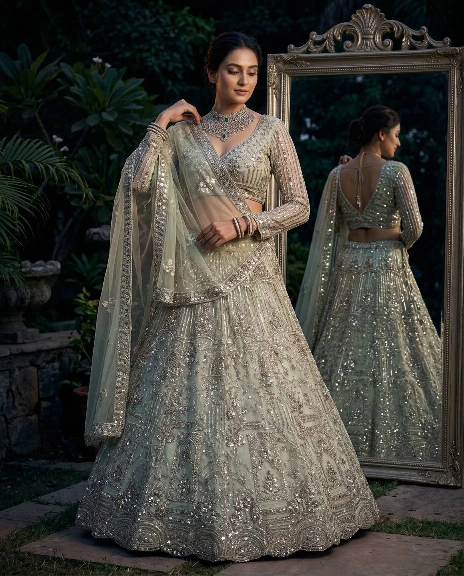 Premium Soft Net Lehenga Choli with 4 Meter Flared | Coding Sequins Work | Semi-Stitched Party & Wedding Wear