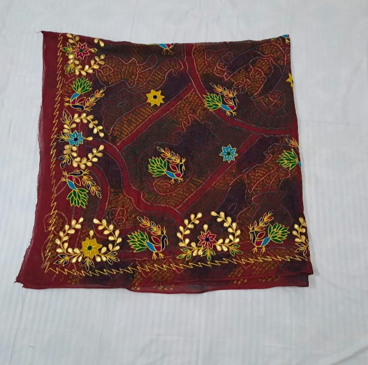 2 Paat Suti Shekhawati Bandhej Chunri with Gota Patti & Lace Work | Roll Press Finished