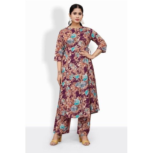 Black & Wine Rayon Kurti Pant Set – Elegant Contrast in Comfortable Style