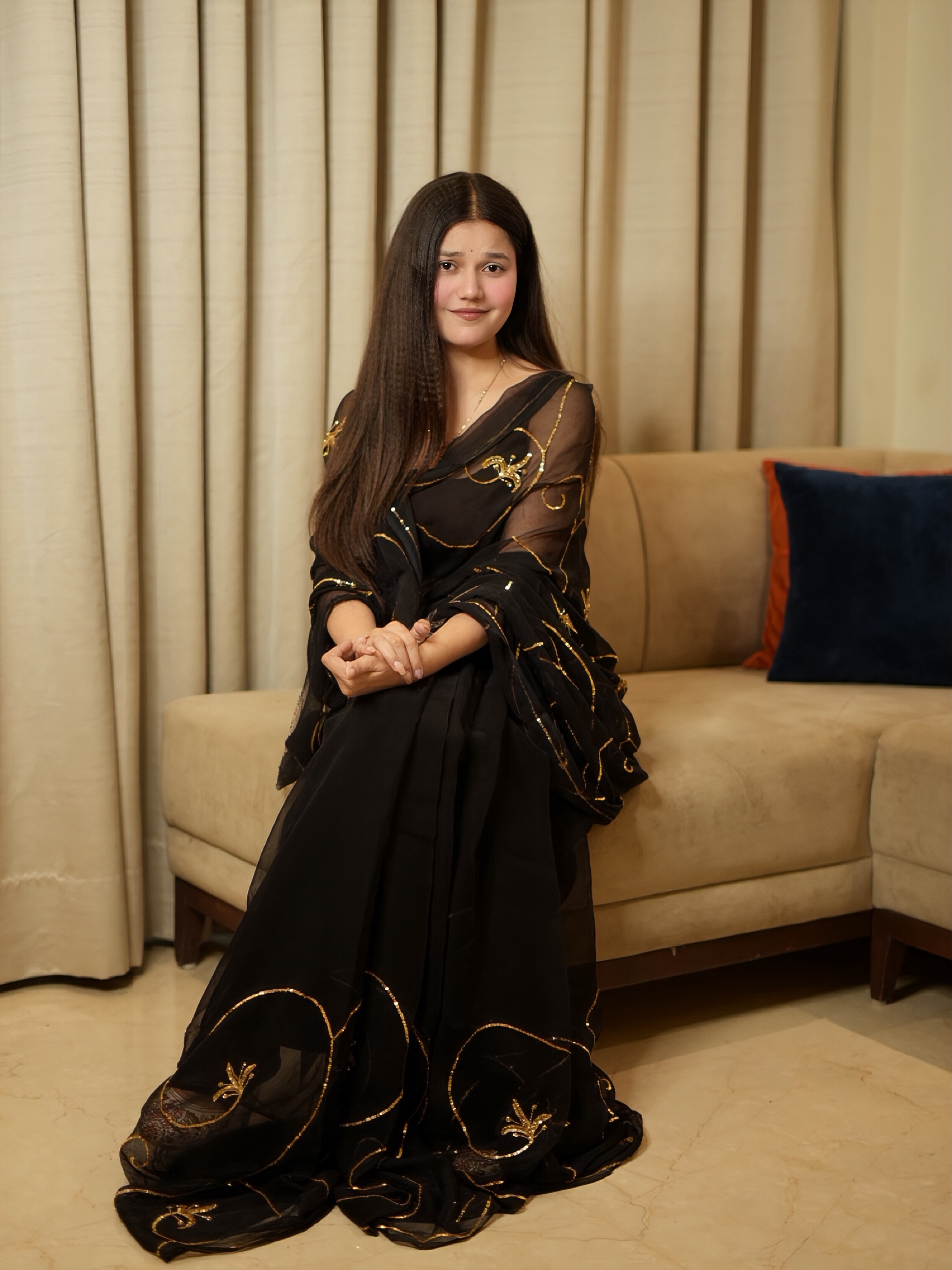 Pure Chiffon Vintage Style Darbari Saree With Unstitched Blouse | Sequin & Diamond Work