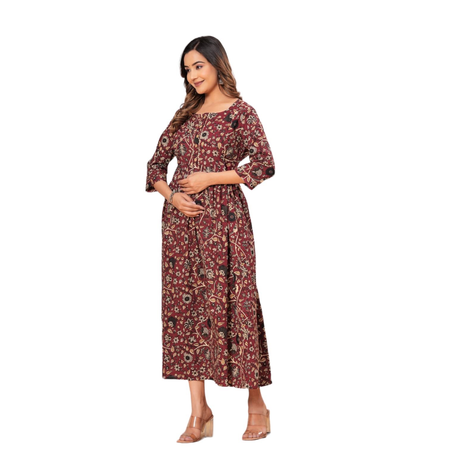 Maroon White Printed Maternity Feeding Kurti