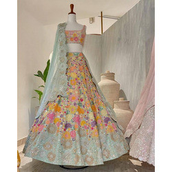 Mahabali Satin Silk Sequins Embroidered Lehenga with Cancan & Canvas Patta – 3.25 Meter Flare, Semi-Stitched