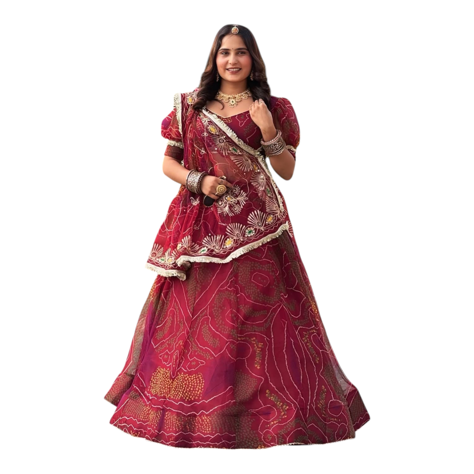 Designer Shekhawati Bandhej Lehenga Set with Hand Zari Work