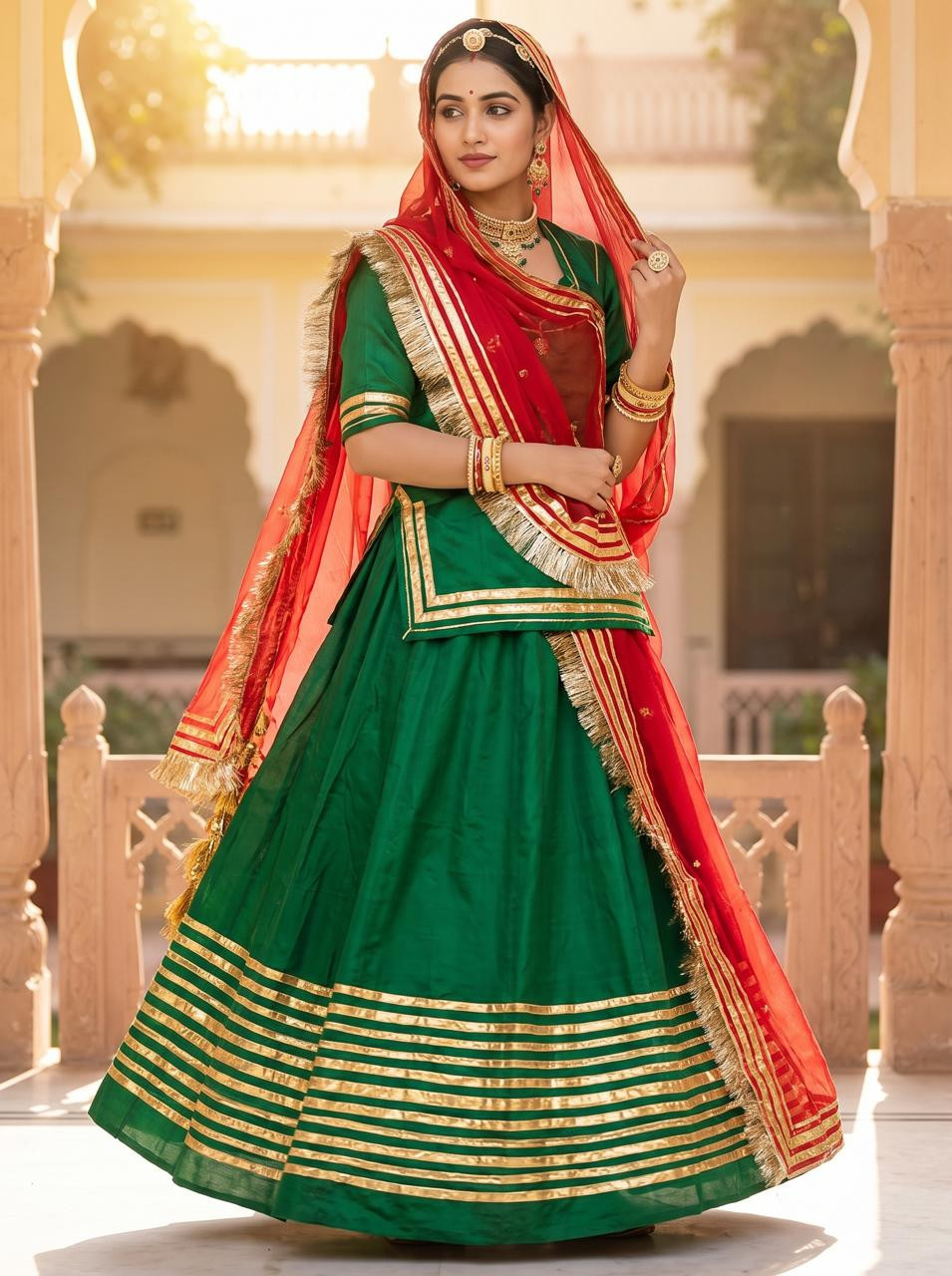 Premium Heavy Satin Rajputi Poshak with Humrahi Pure Odhani