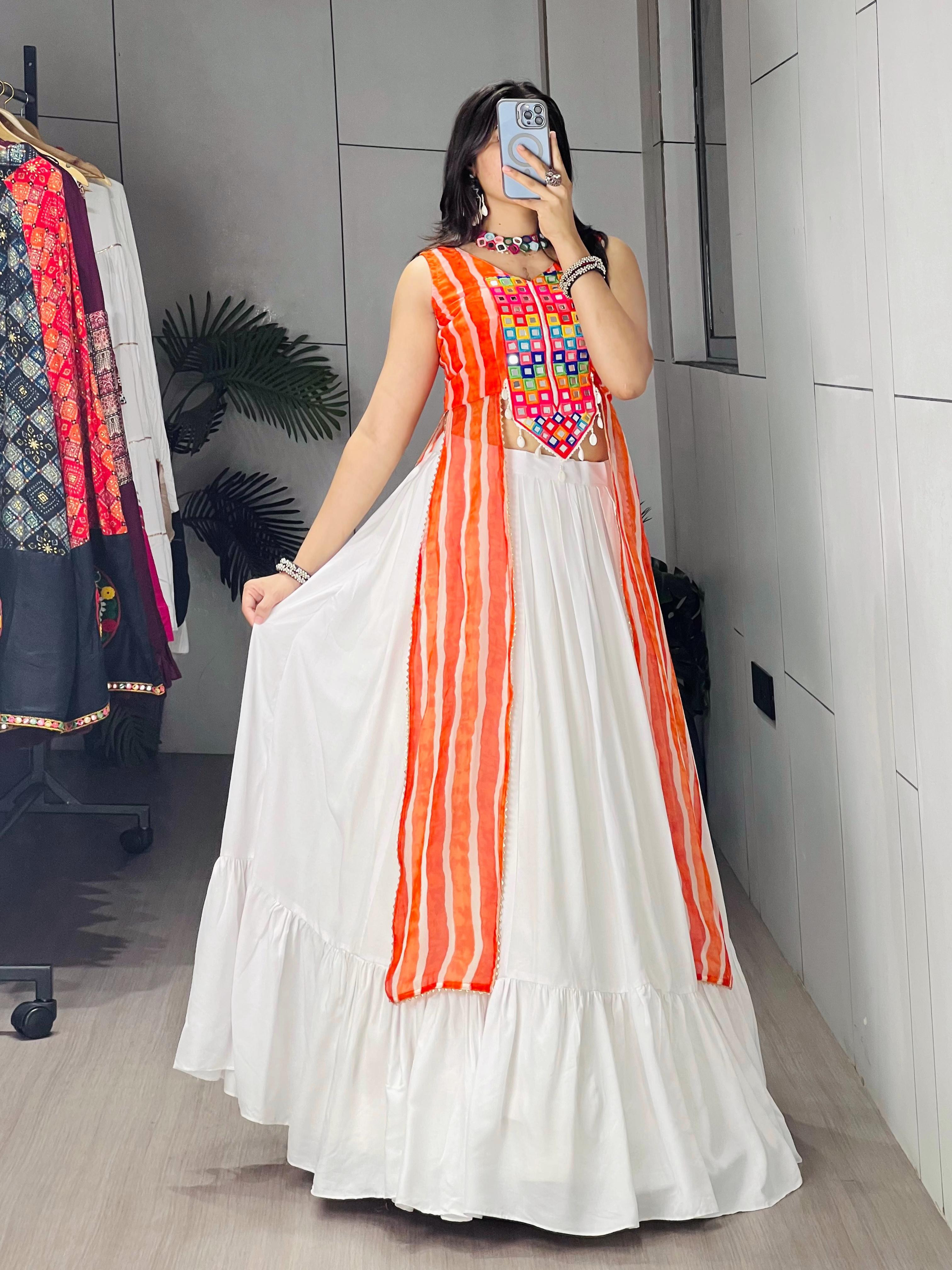 Leheriya Print Cotton Kurti with Traditional Lehenga Set for Women