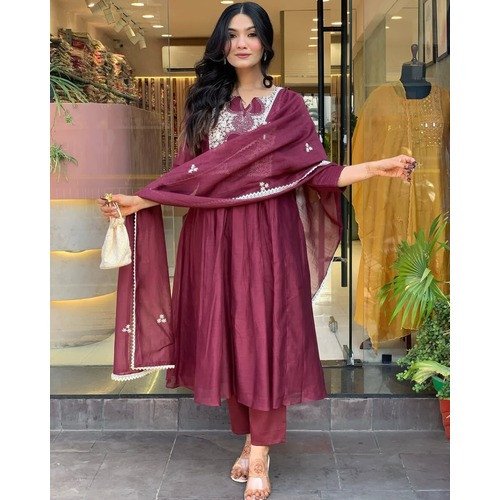 New Tiered Anarkali Kurta Set with Cotton Pant & Malmal Dupatta
