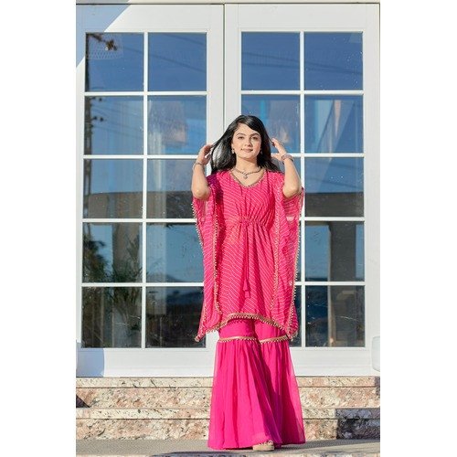 Women's Georgette Sharara Set  with Leheriya Print
