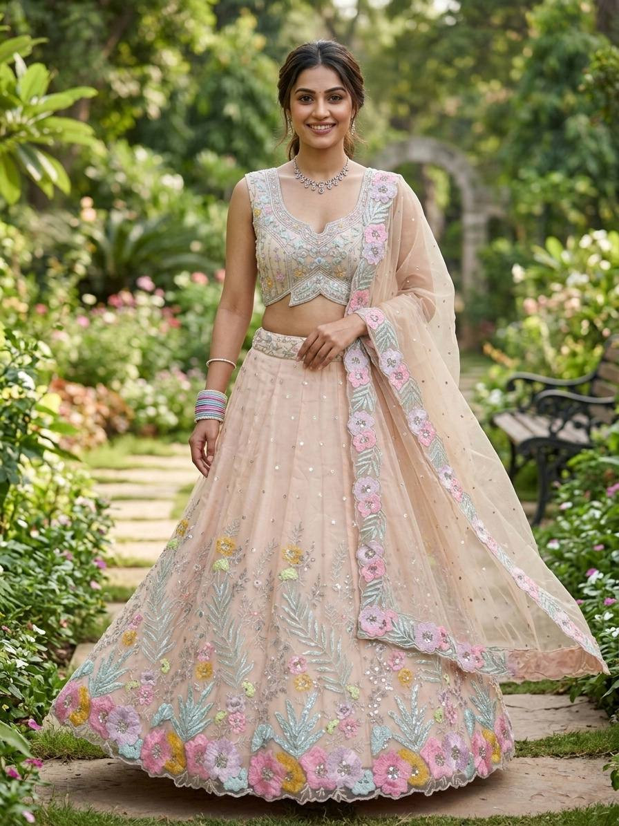 Premium Organza Silk Sequins Embroidery Lehenga Set with 4 Meter Flare | Wedding & Party Wear