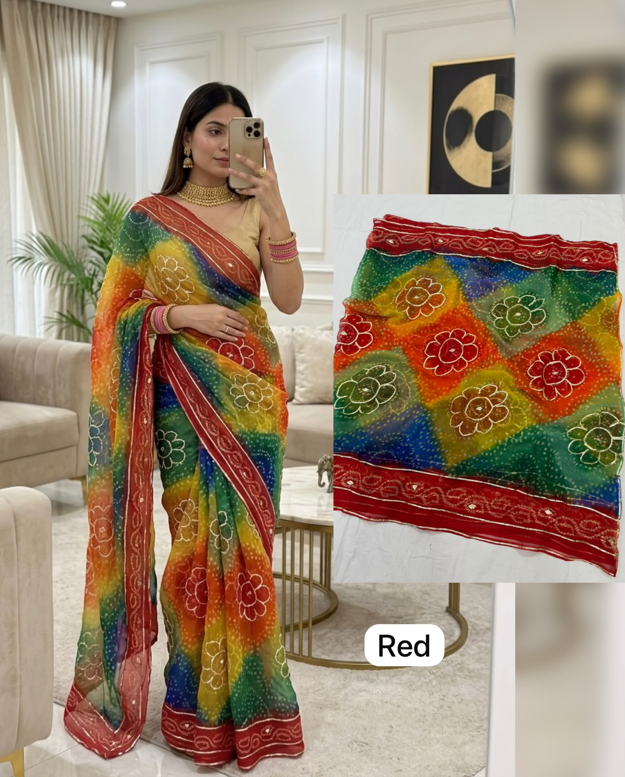 Premium Royal Georgette Handwork Leheriya Saree