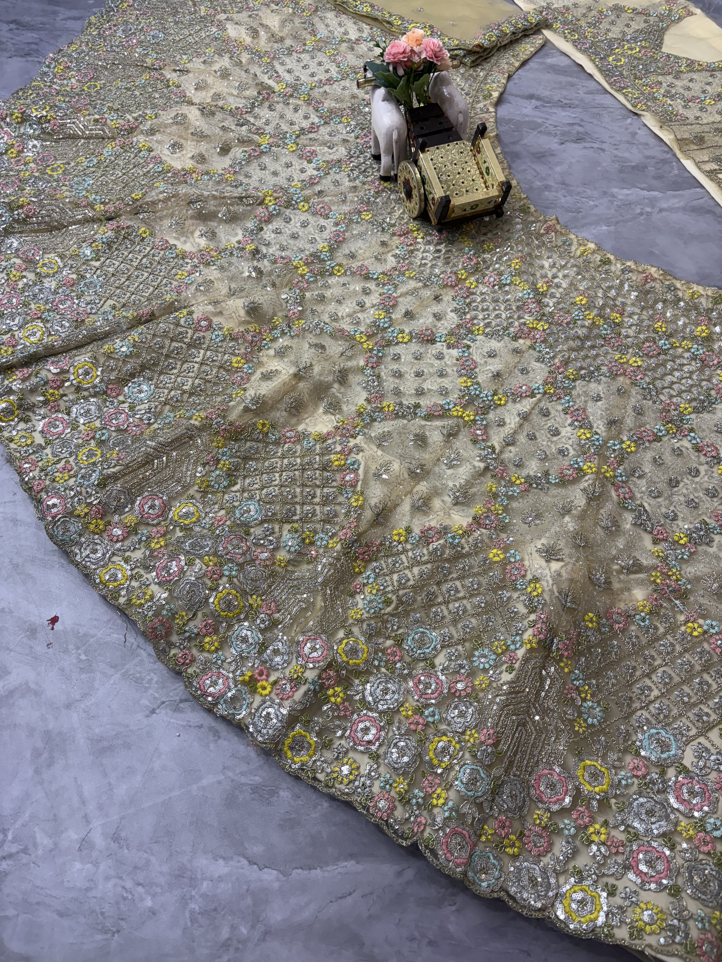 4 Meter Flared Butterfly Net Lehenga with Sequins Embroidery | Semi-Stitched Lehenga with Can-Can & Canvas Layer | Elegant Party & Wedding Wear