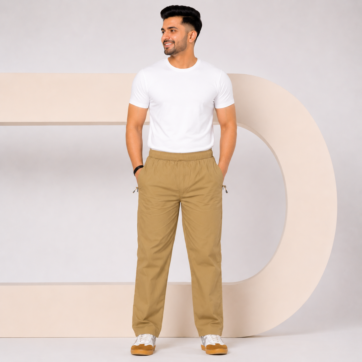 Premium Men's Desert Khaki Relaxed Fit Track Pants | Comfortable & Stylish Lower