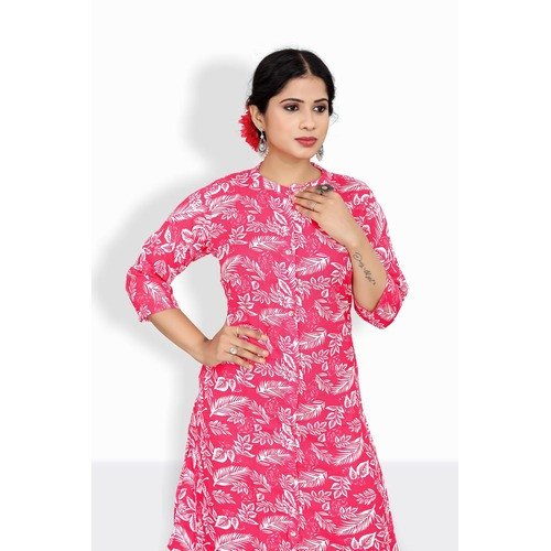 Pink & Mehendi Green Rayon Kurti Fabric – Soft, Stylish & Breathable Ethnic Wear Material
