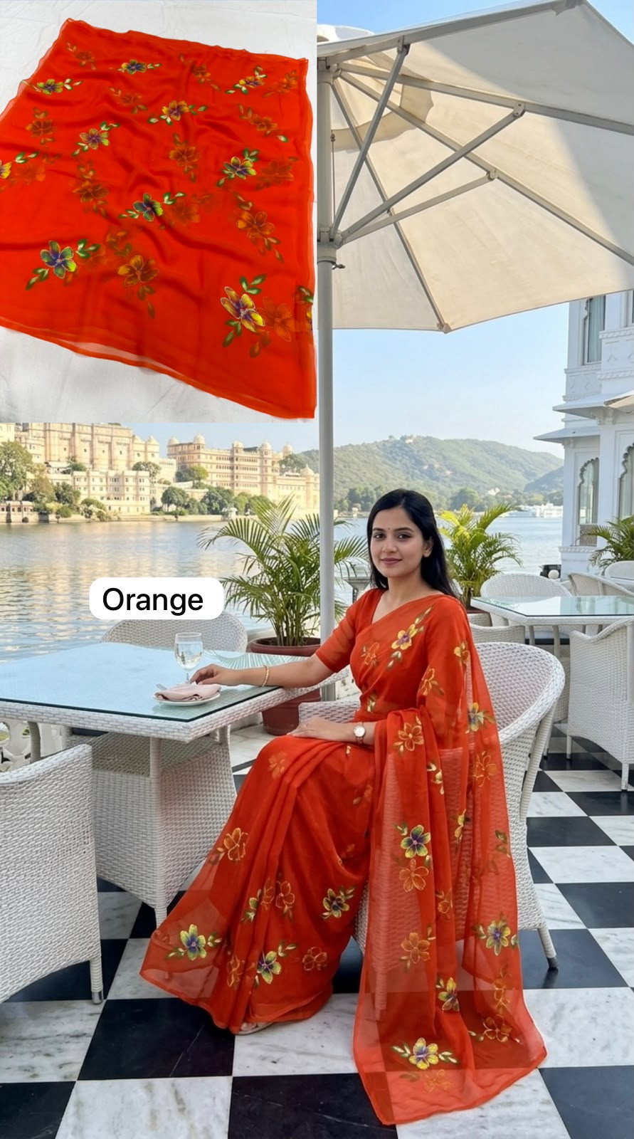 Premium Original Royal Georgette Hand Print Saree | Elegant Designer Party Wear Saree