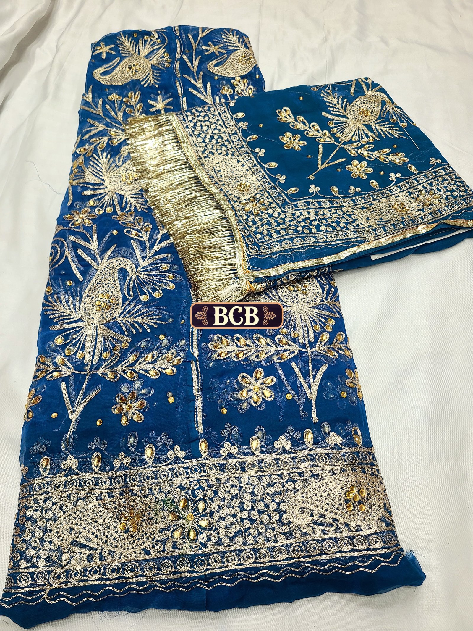 Humrahi Zari Kasab Blue Coloured Rajputi Poshak(Semi Stich)