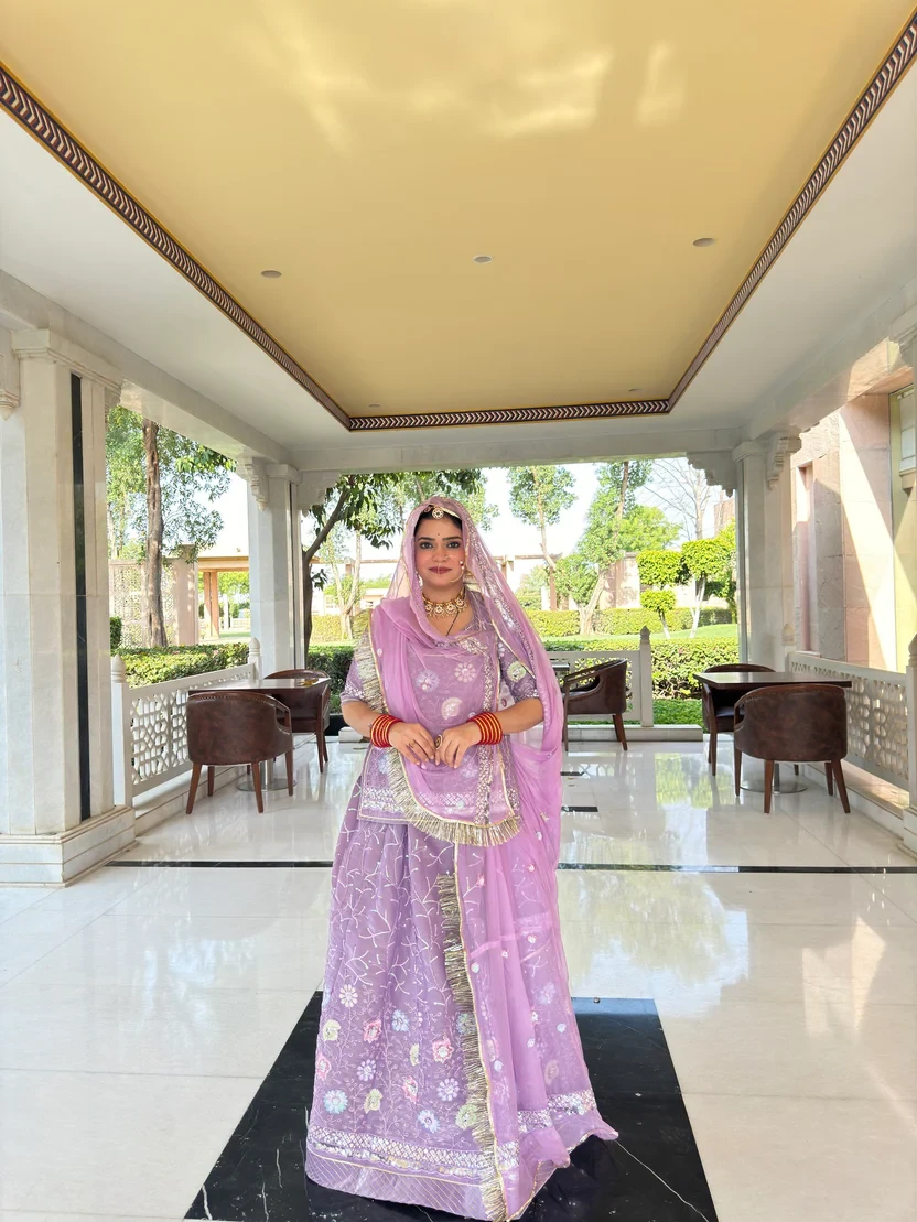 Tissue Rajputi Poshak with Floral Embroidery Lehanga Set