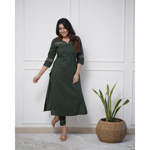 Everyday Elegance Green Embroidered Kurti with Plazo