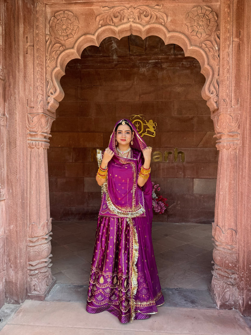 Royal Azure Satin Suit: Wine Poshak