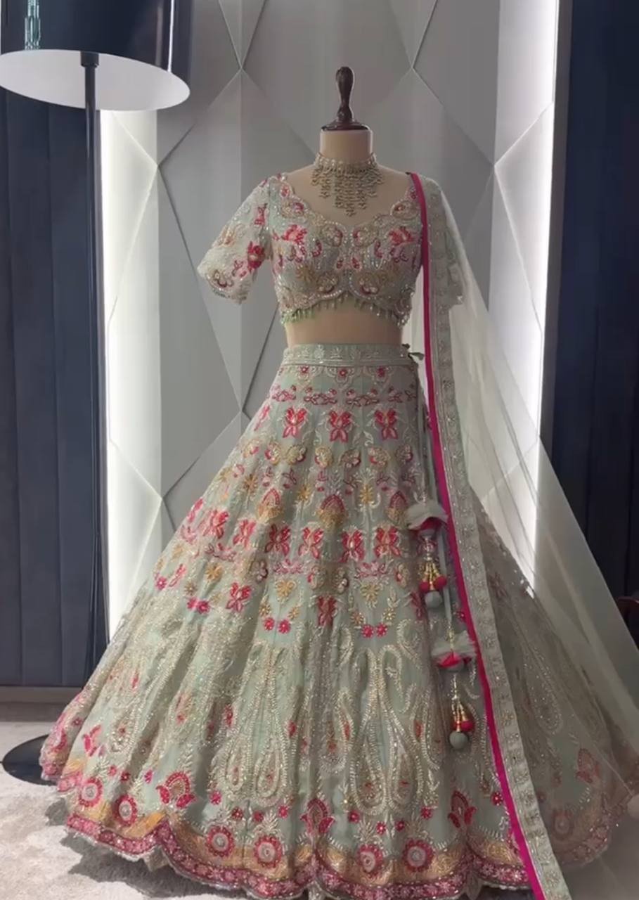 4-Meter Flared Faux Georgette Cut Work Lehenga with Stone & Sequin Embroidery | Semi-Stitched with Can-Can & Canvas Layers