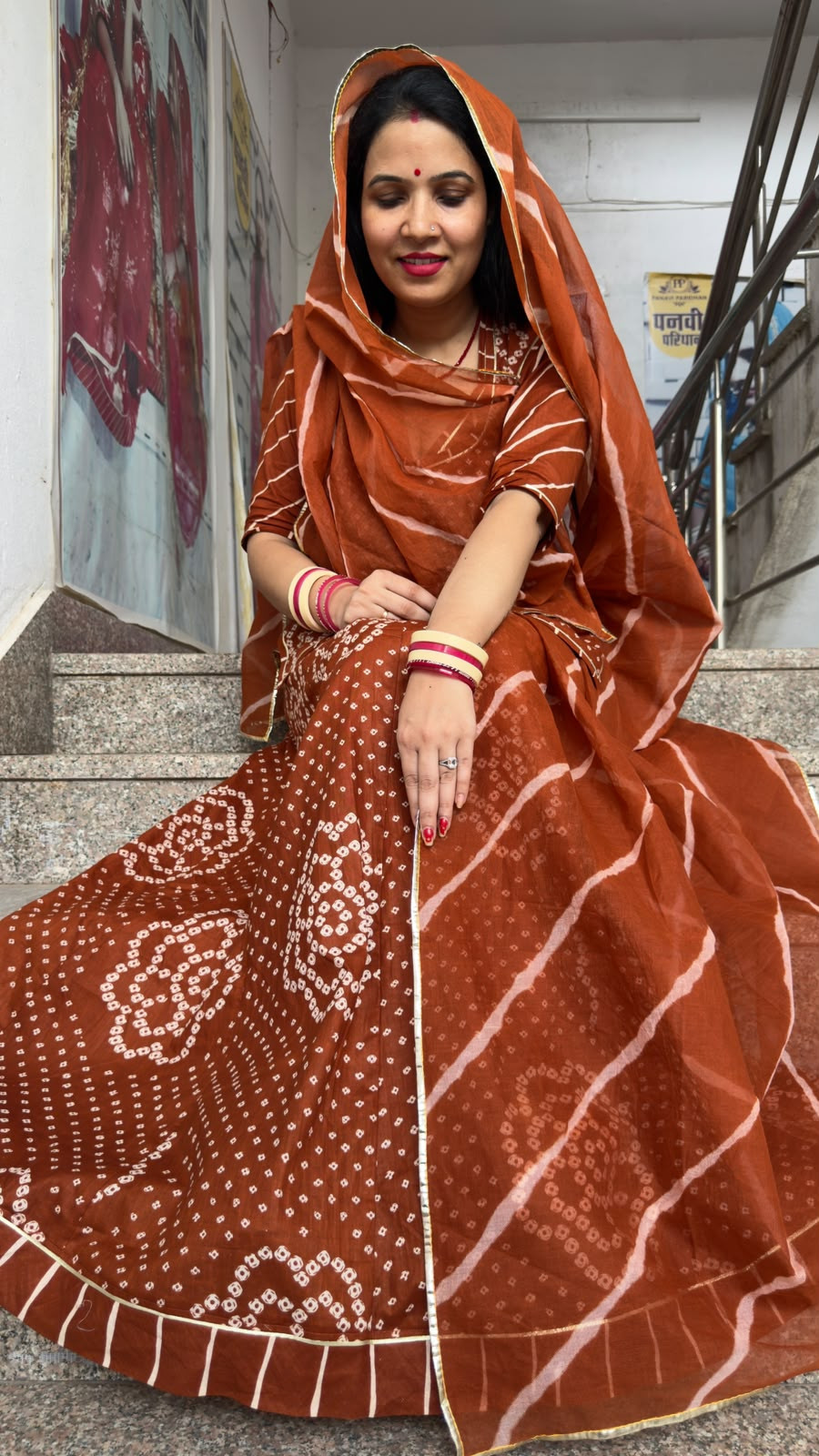 Lehriya Cotton Suit with Sharbati Odhni - Full Size Indian Traditional Wear