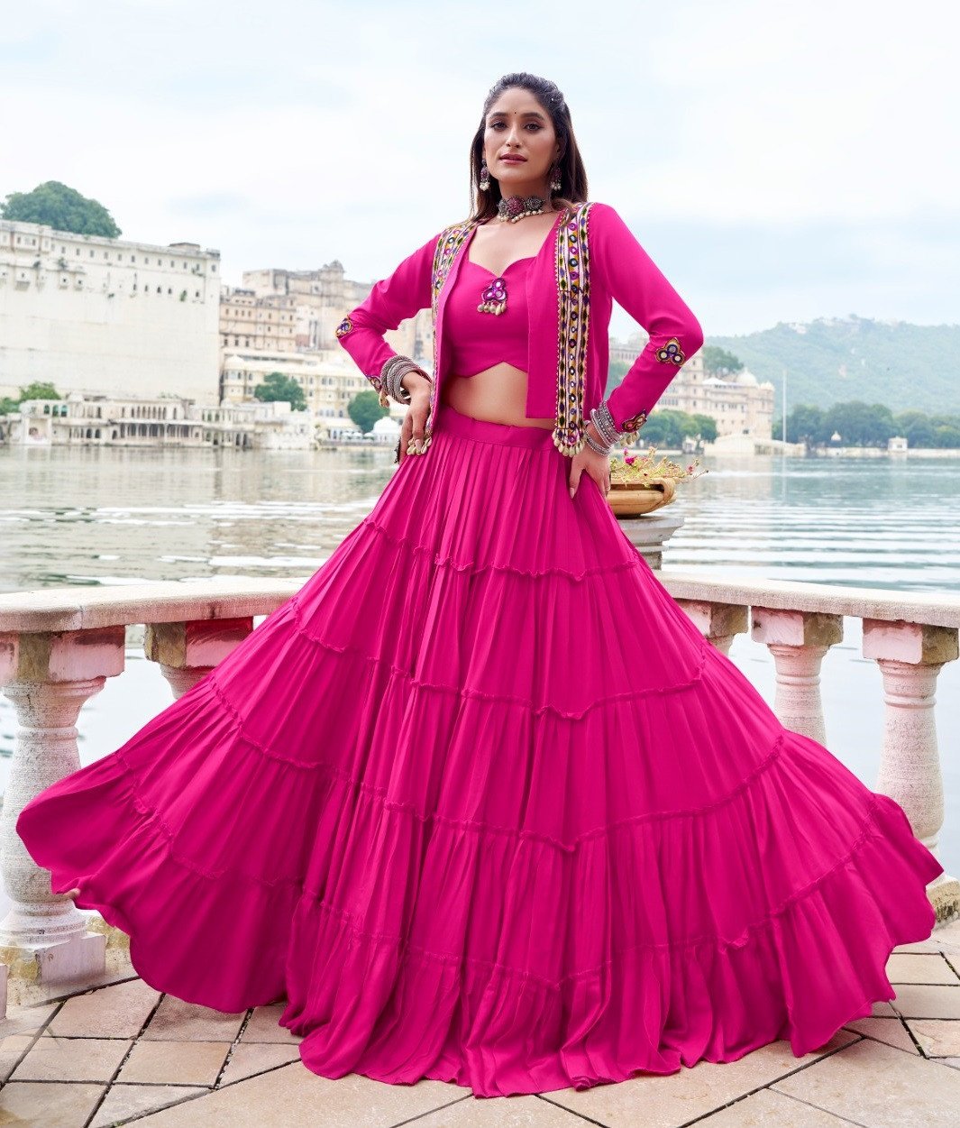 Navratri Spacial Pink Coloured Chaniya Choli Set For Women