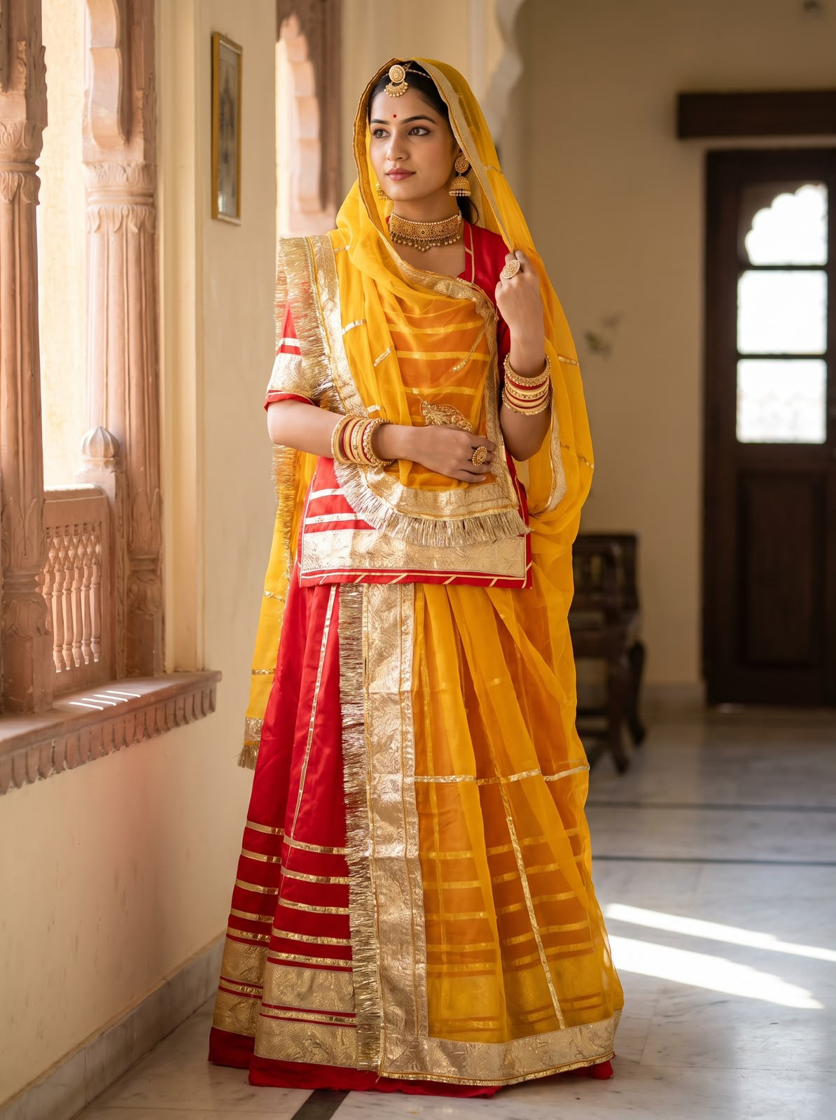 Heavy Satin Rajputi Poshak with Humrahi Pure Odhani | Traditional Rajasthani Lehenga Kurti Kanchli Set