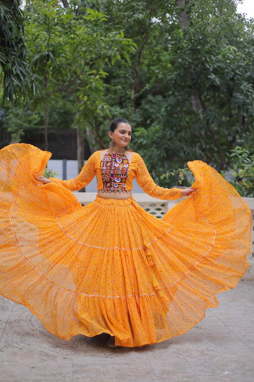 Navratri Special Bandhej Lehenga Choli with Gamthi Embroidery & Gotta Patti Work