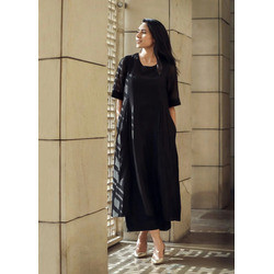 Elegant Black Roman Silk Kurta Pant Dupatta Set for Women