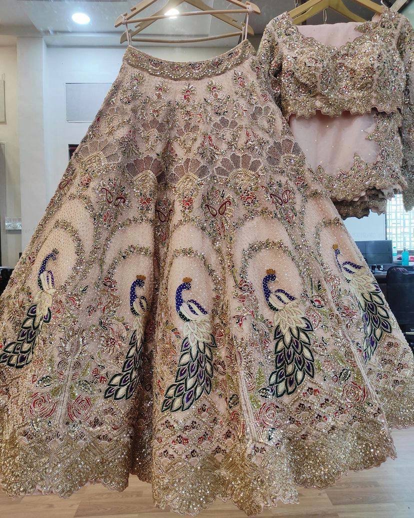 Net Sequins Embroidered Lehenga with Pearl Work, 3+ Meter Flare, Cancan & Canvas Pattaee