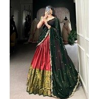 Embellished Red Semi-Stitched Jacquard Lehenga Choli with Georgette Dupatta
