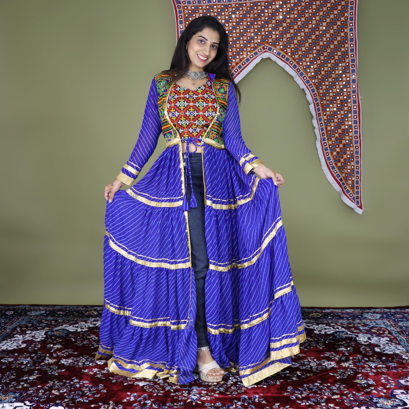 NAVRATRI  SPECIAL   FAUX GEORGETTE SHRUG & BLOUSE SET