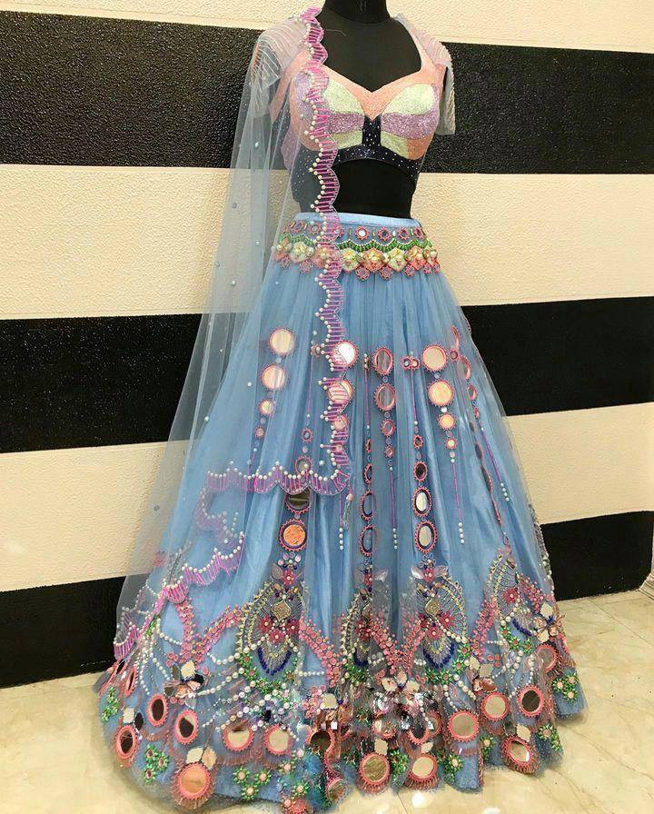 Real Mirror & Pearl Sequins Thread Lehenga with Can-Can & Canvas Layers
