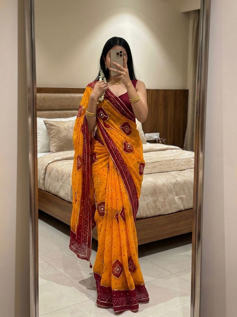 Special Faag Royal Georgette Darbari Saree with Traditional Gotta Patti Work – Rajputi Style