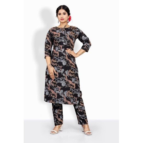 Black Printed Rayon Kurti with Pant Set – Elegant & Comfortable Ethnic Wear