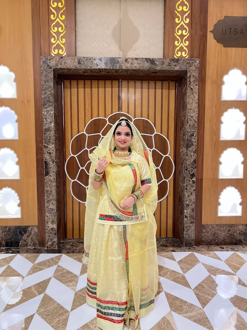 Yellow Orhenza Rajputi Poshak Lehanga Set