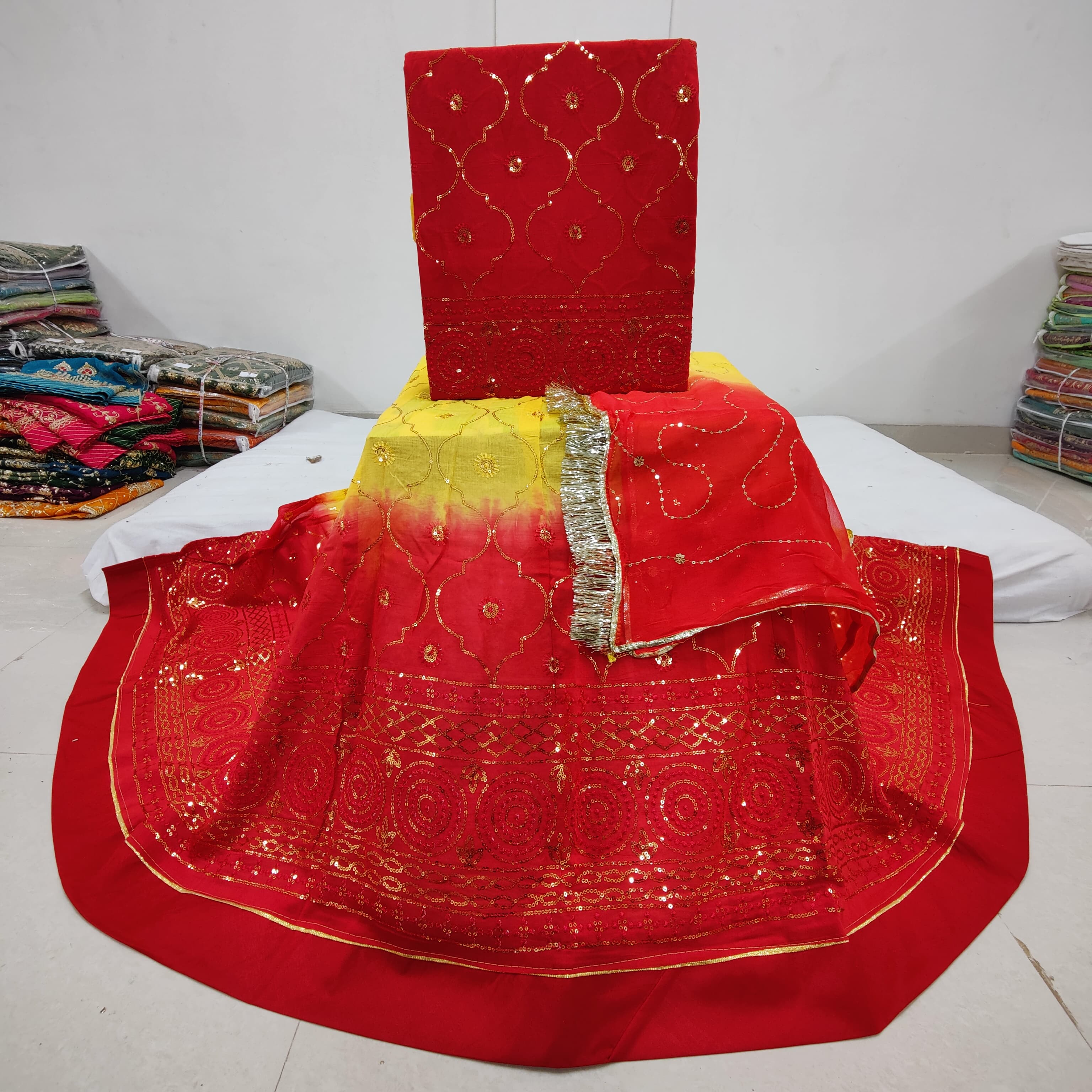 Heavy cotton chanderi shaded Rajasthani Suit